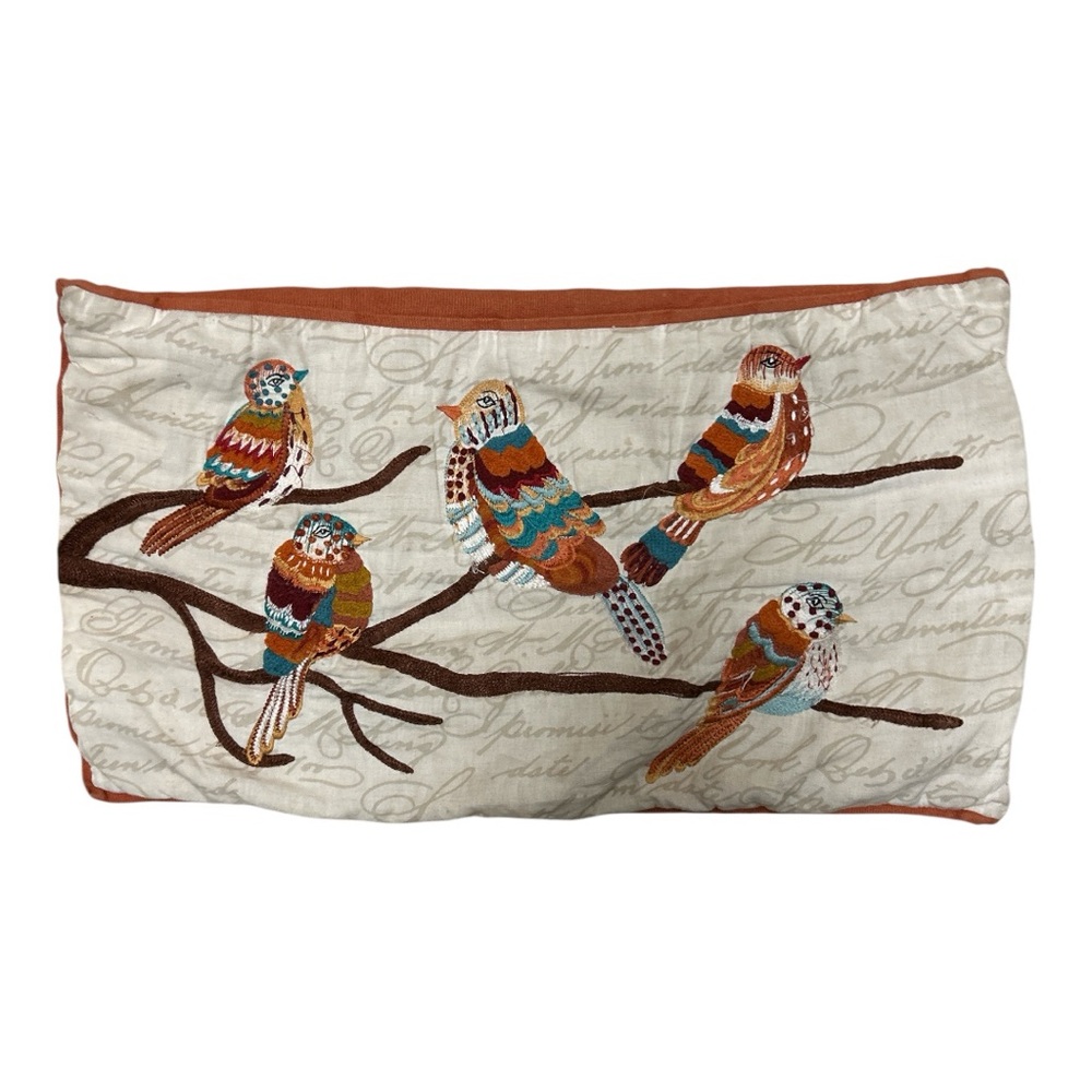 Pier One Birds Pillow Cover Rectangle Design Embroidered 13’ X 22.’Zippered.